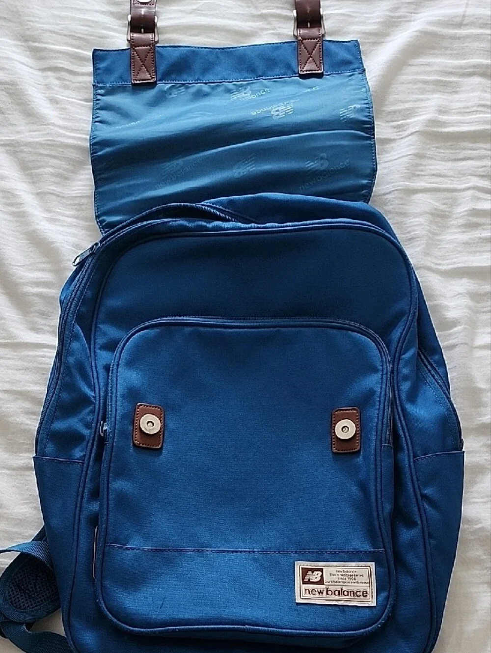 New Balance  Bright Blue Backpack with Brown Accents